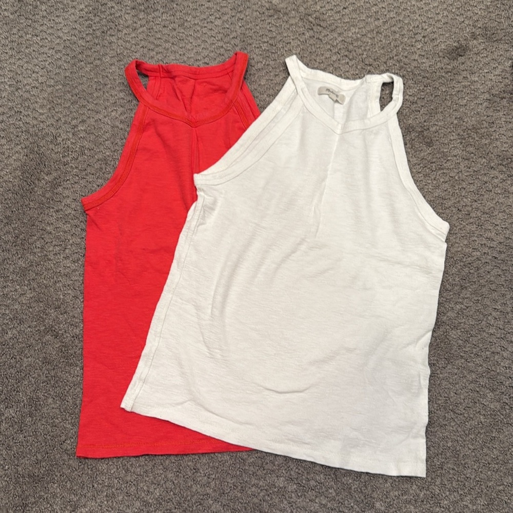 Madewell - Bundle White & Pink Sleeveless Tank Tops with High Necklines